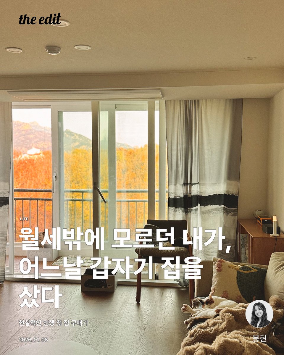 🏡 제가..작년에 집을 샀습니다. 8년동안 월세로 살던 연남아파트의 재건축으로 퇴거 요청을 받고 두달만에 벌어진 일이었네요. 고양이들과 같이 살기가 가장 큰 이유였고, 현실적으로 가능한 선에서, 투자보다는 실거주를 위해. 그렇게 숲세권 아파트로 이사왔어요.