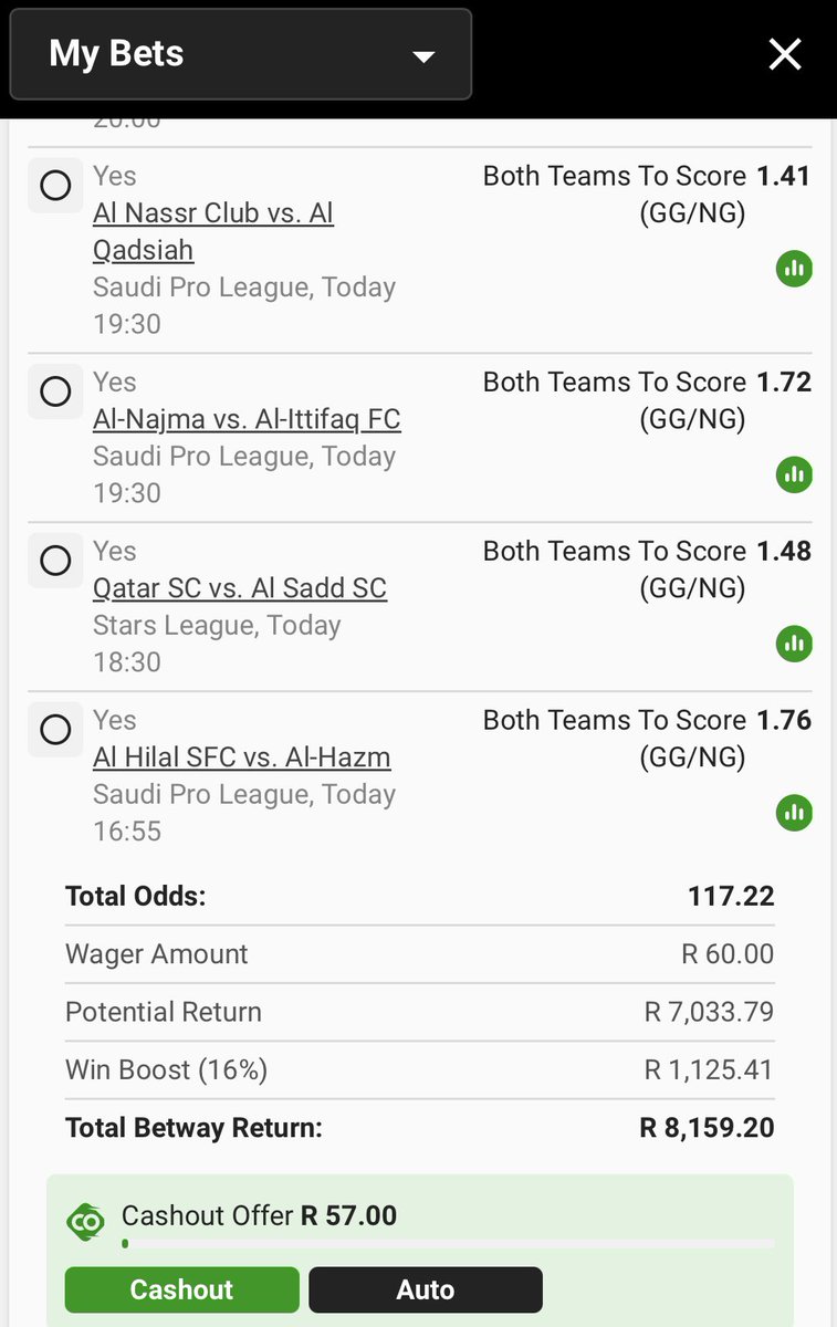 Both Teams To Score. 
Betway Code BW307337CE