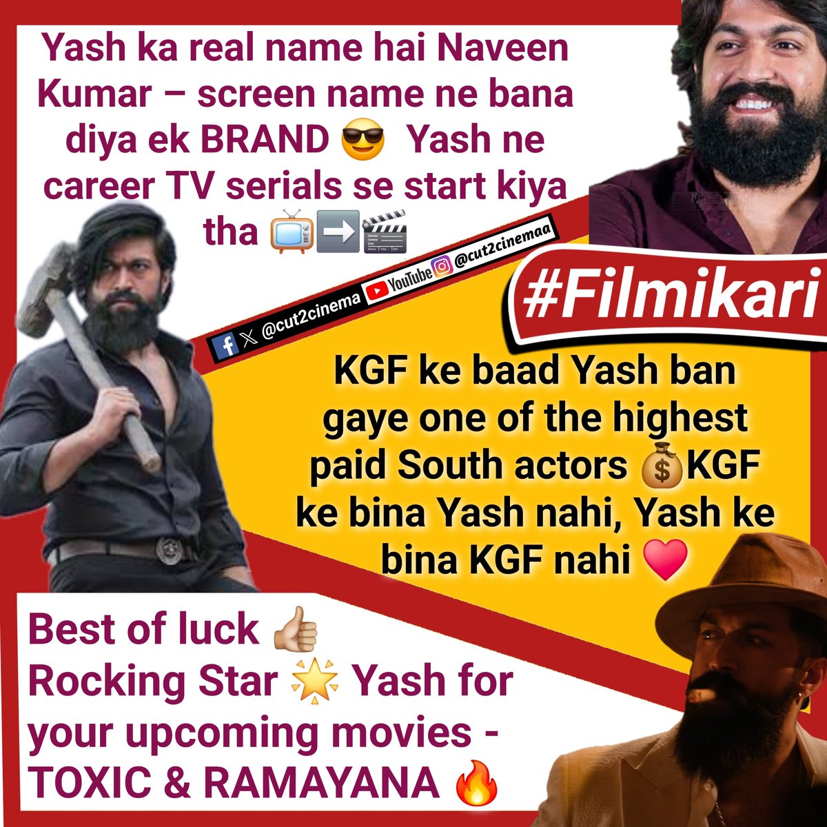 cut2cinema's tweet photo. Happy Birthday Rocking Star 🌟 Yash 🔥
#HappyBirthdayYash #RockingStarYash #Yash #KGF #KGFChapter2 #ToxicMovie #Ramayana #SouthCinema #IndianCinema #YashFans #Filmikari #Cut2Cinema https://t.co/uMCApZtj2i