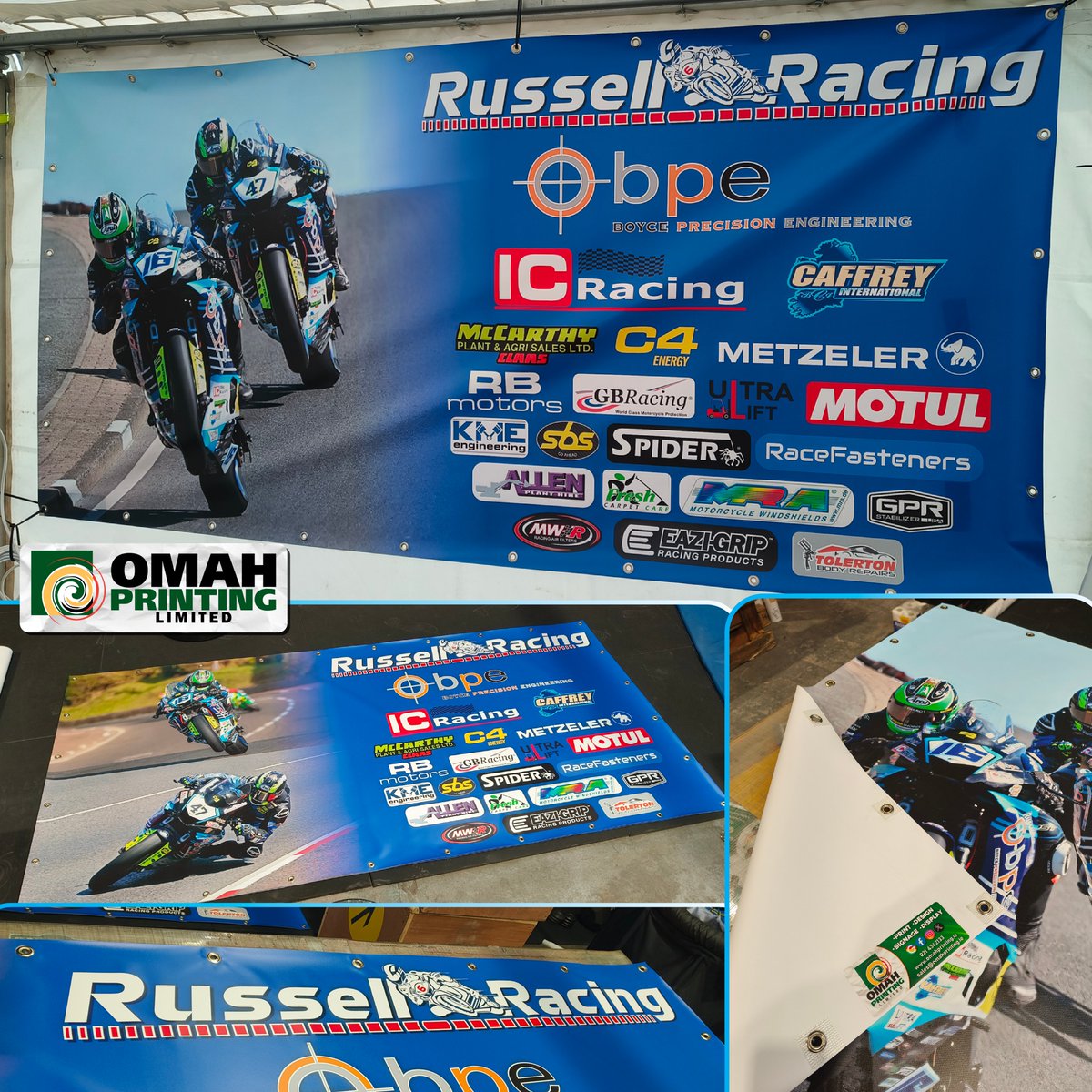 omahprintingltd's tweet image. With design &amp;amp; printing well underway for various teams, clubs &amp;amp; riders for the 2026 season, we thought we'd throw it back to last year and a couple of PVC banners we made for @russell_racing  ft. @MBRacing16  and @coopes47 

#printing #PVCbanners  #russellracing #roadracing