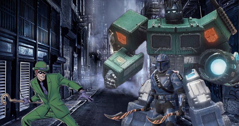 Transformerbret's tweet photo. Brett: now that Slades in jail we can finally …
Riddler: RIDDLE ME THIS 
Electron: BY THE ALLSPARK NOT THIS GUY
Brett: Well least he’ll be easy to defeat 
Riddler: oh you can’t fight me yet you must solve all 243 of my riddles
Brett’s Reaction: https://t.co/nDptF0yROZ