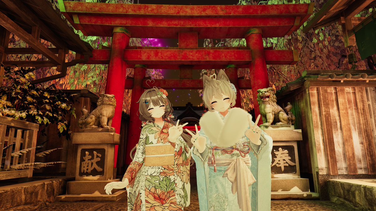 VRC_Ruby0212's tweet image. 大晦日おかわりして来ました！☝️
みんなの振袖めっちゃ可愛いかったです！！🩵🩵
いつかリアルでも来てみたいなー😻