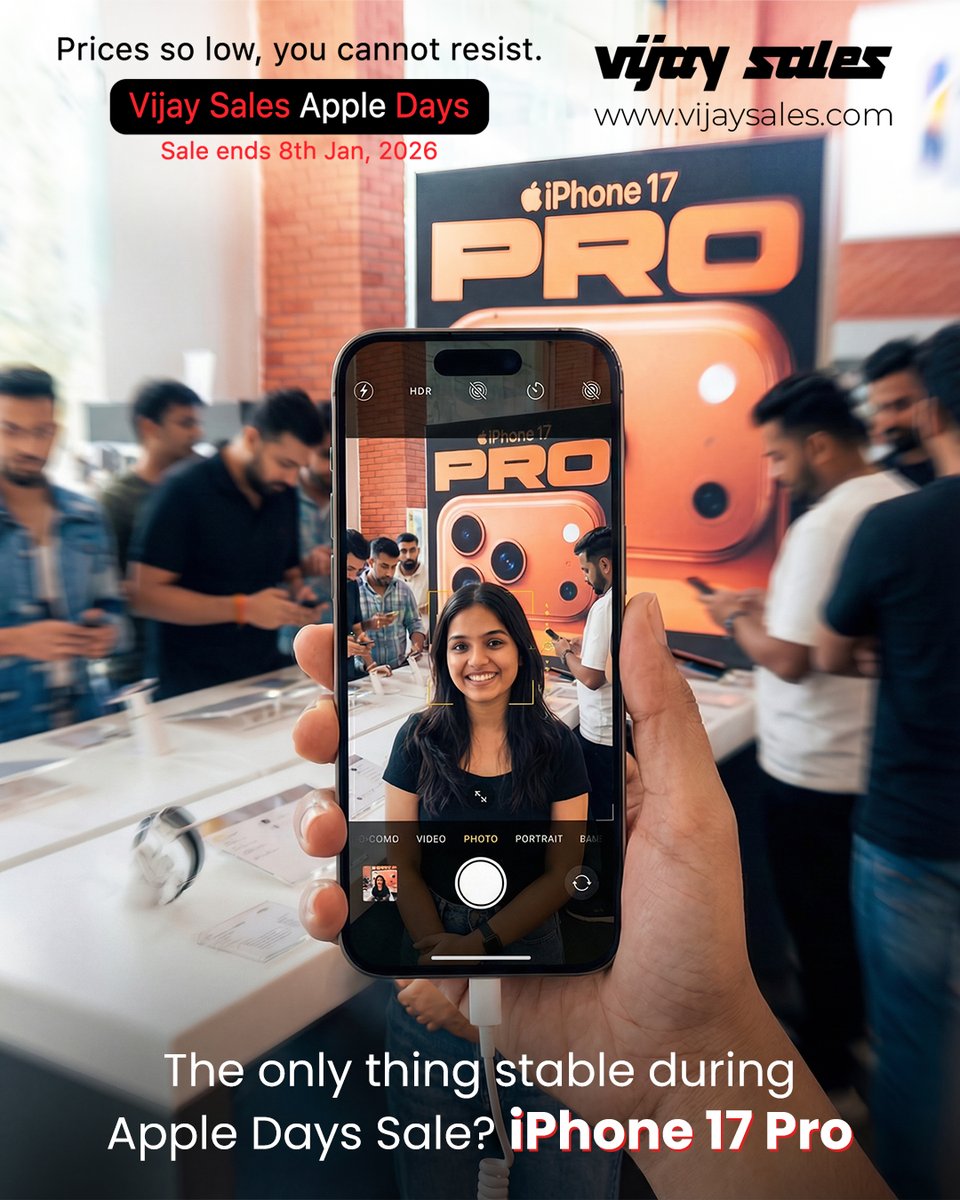 VijaySales's tweet image. Life's a blur. Your memories don't have to be! 📸
Get it at the Vijay Sales Apple Days Sale before it ends today.

#VijaySales #Apple #HurryUp #DontMissOut #SaleIsLive #AppleDays #AppleFamily #iPhone #MacBook #iPad #AppleWatch #AirPods #AppleAccessories #Upgrade #BestDeals