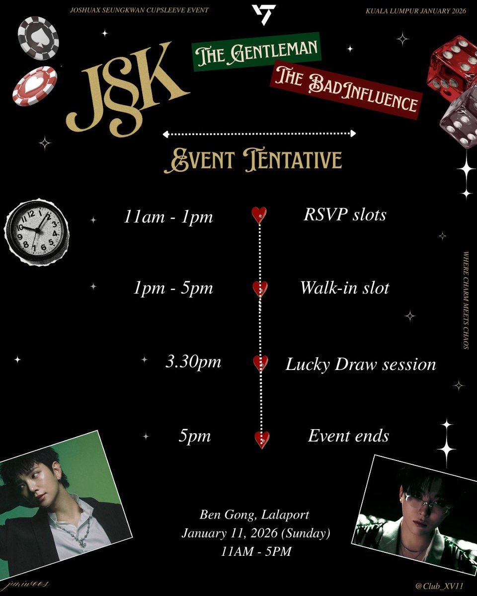 Club_XVII's tweet photo. 🕰 Event Tentative 🕰

A carefully planned sequence for the day —
from first arrival to final moments.
Please note that timings may vary slightly. ♣️

Thank you for your understanding. 🖤

#JSSKGentlemanXBadInfluence #Club_XVII https://t.co/eKbtqT3fTq