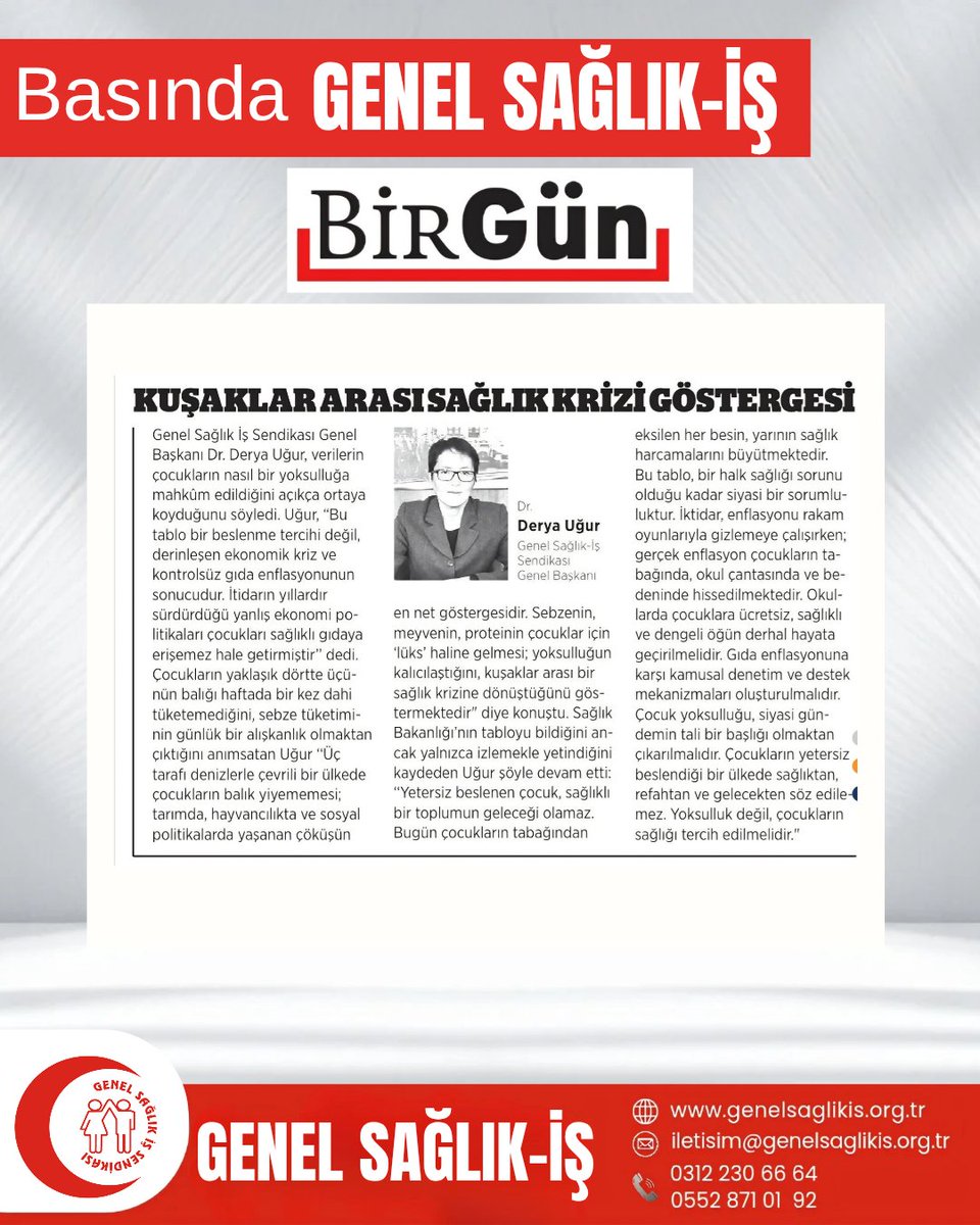 Genel Başkanımız Dr. Derya Uğur, kuşaklar arası sağlık krizini BirGün'e değerlendirdi.
Yoksulluk çocuğun tabağını boşalttı⤵️⤵️
birgun.net/haber/yoksullu…

<a href="/deryaugur19/">Dr.Derya UĞUR</a> <a href="/BirGun_Gazetesi/">BirGün Gazetesi</a> <a href="/sibelbhctp/">Sibel Bahçetepe</a>