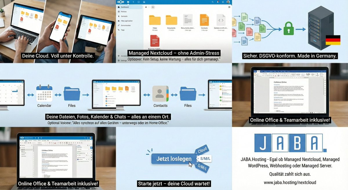 ☁️ Deine Daten. Deine Regeln. Dein sicherer Hafen in Deutschland.

Hast du genug davon, deine Daten großen US-Konzernen anzuvertrauen oder dich mit komplizierter Server-Administration herumzuschlagen?

Hol dir die volle Kontrolle zurück – ohne technischen Stress. Mit Managed