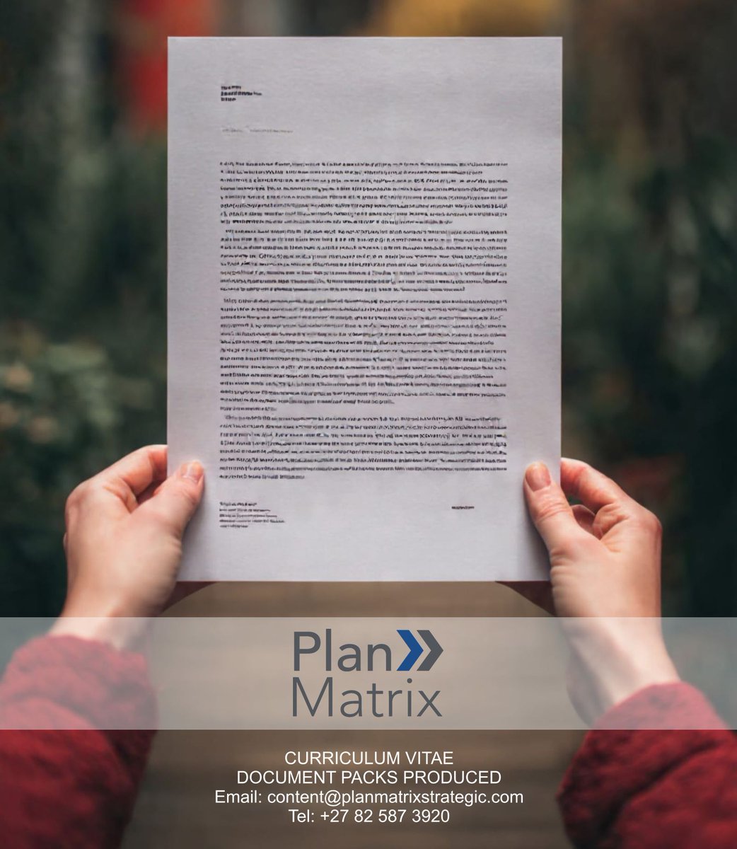 PlanMatrix's tweet image. Transform your career with a professional CV package. I offer ATS-optimised CVs, executive documents, LinkedIn maps, mock interviews, and recruitment videos to boost your credibility.

🌐 planmatrixstrategic.com📧 content@planmatrixstrategic.com 📞 +2776 558 9080
