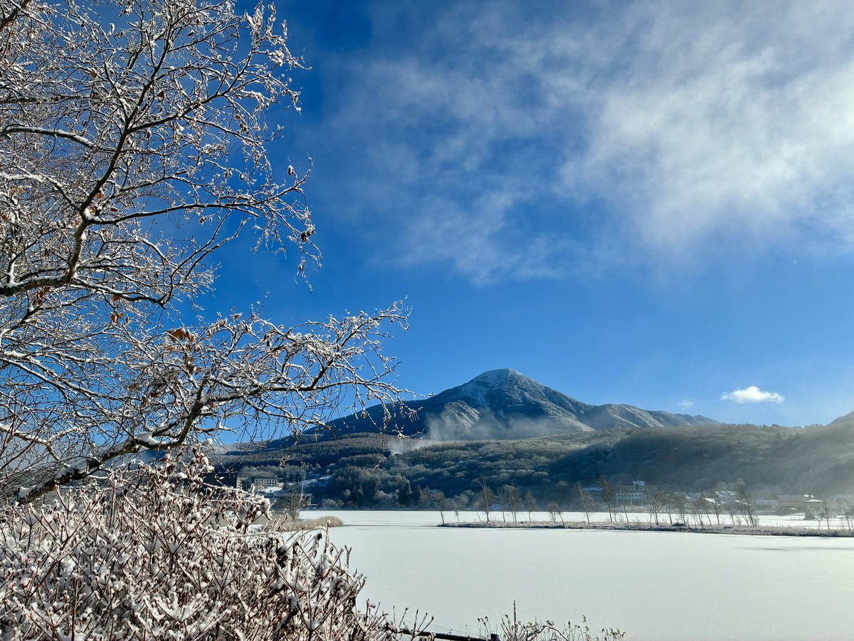 雪の降った翌朝の白樺湖。蓼科山の凛とした山容がとても美しいです✨  蓼科山はその優美な姿から、諏訪富士（すわふじ）、女神山（めのかみやま）等の別名があるんですよ。 信州の十割そばと新そばが当たる🥢  新春お年玉キャンペーン開催中です🎍