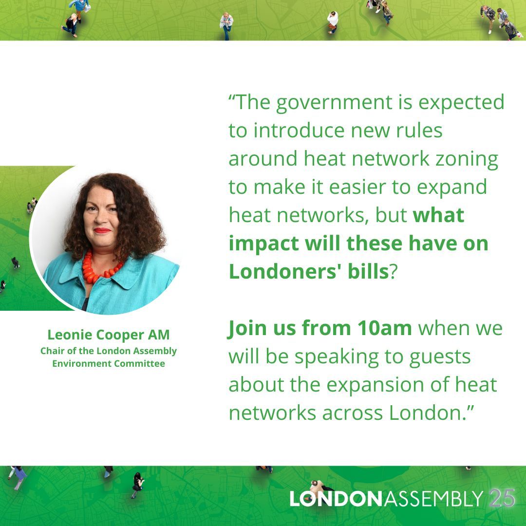 LondonAssembly's tweet photo. Tune in this morning from 10am, when #AssemblyEnvironment will speak to organisations about the planned growth of heat networks in London to meet climate targets, and the cost implications this will have on Londoners: https://t.co/OwpXztKZIA 
@leoniec https://t.co/i5crm8QNUP