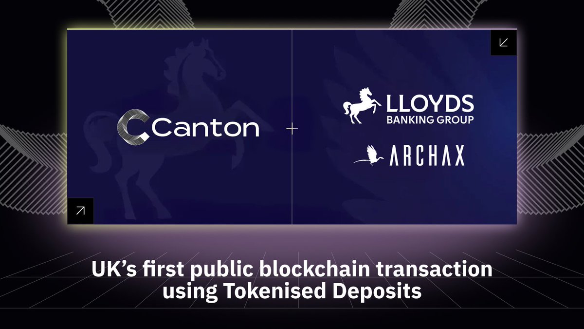 A first for the UK and a big moment for institutional tokenization.🇬🇧  @LloydsBank and @ArchaxEx have completed the first Gilt purchase using  tokenised deposits on a public blockchain, executed on @CantonNetwork.  Tokenised