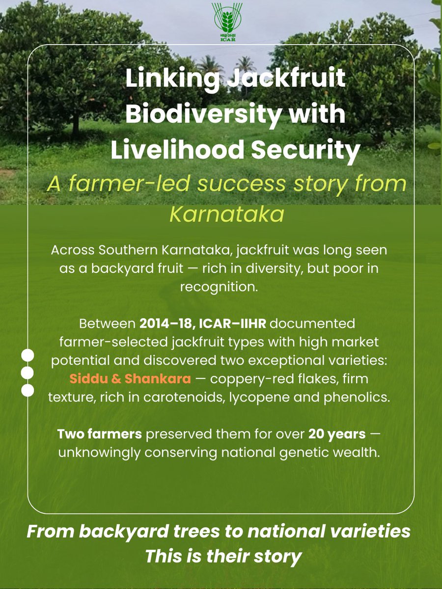 icarindia's tweet image. Two farmers. Two trees. A national change. 

Siddu &amp;amp; Shankara prove that conserving biodiversity can grow income, enterprises &amp;amp; hope — farmer by farmer, root by root.

#ICAR @ChouhanShivraj @PIB_India @AgriGoI