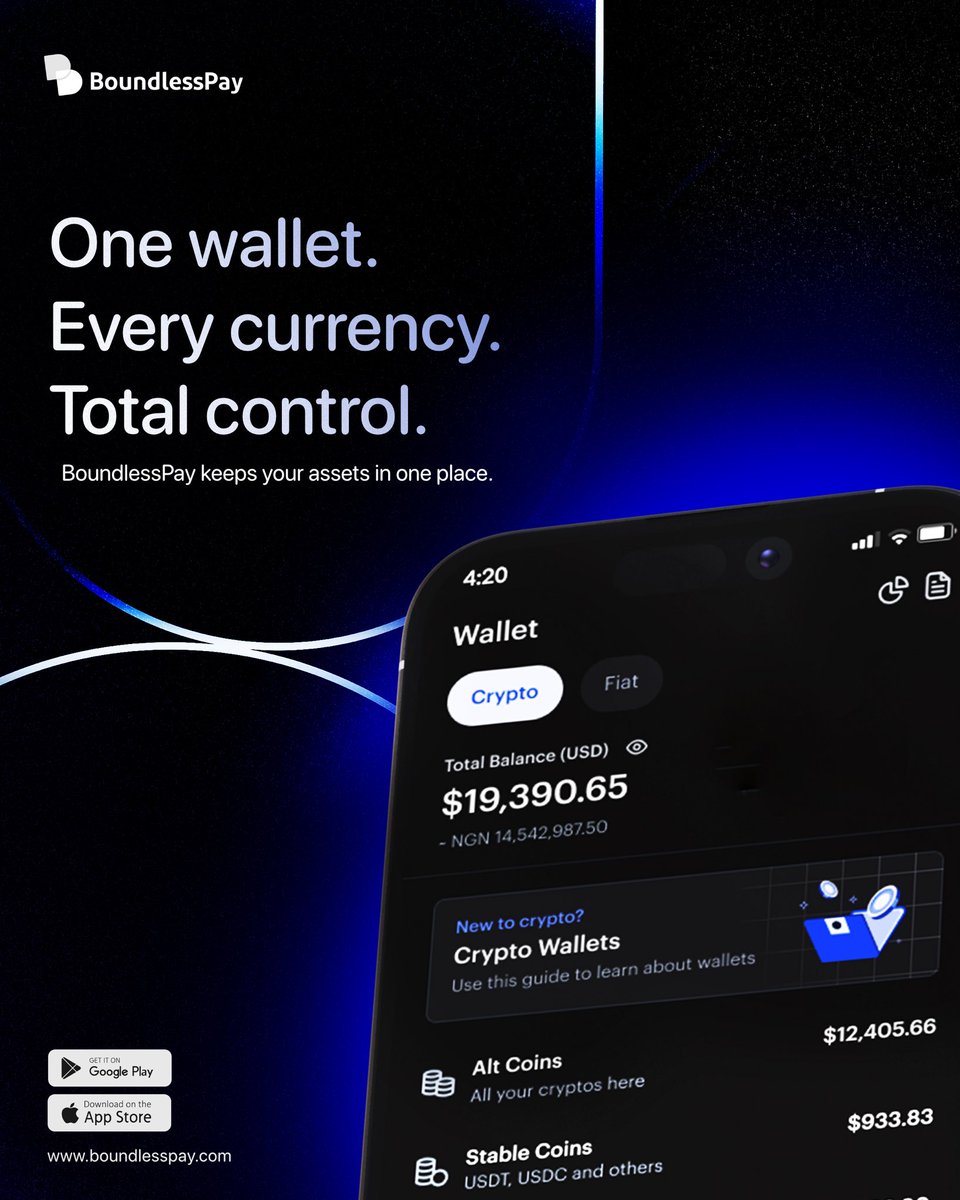 GM CT One wallet. Every currency. Total control. With BoundlessPay, manage  all your assets crypto or fiat in one secure, seamless place. Download the  BoundlessPay app and take control today.