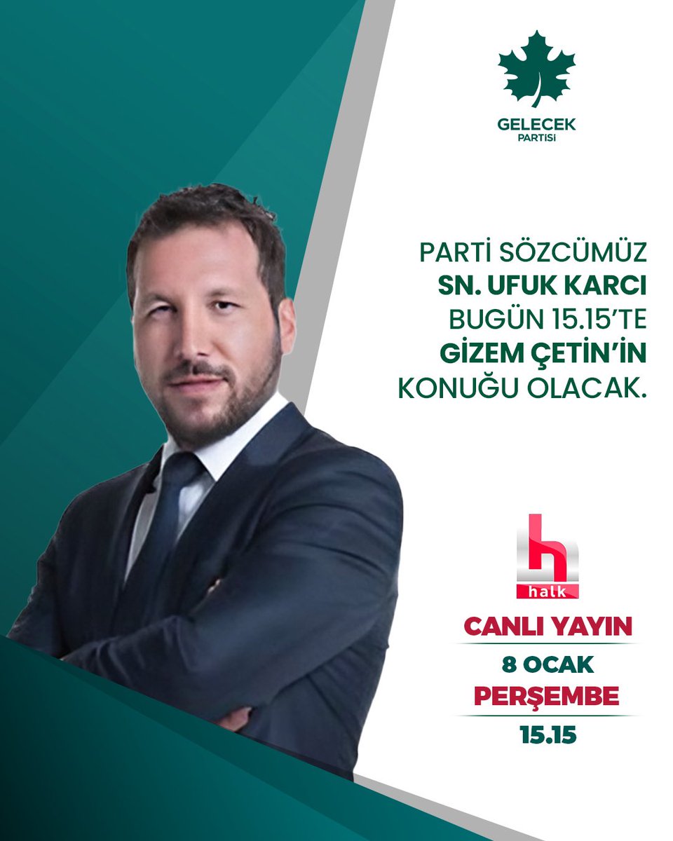 Parti Sözcümüz Sayın <a href="/ufukkarcii/">Ufuk Karcı</a>, Gizem Çetin’in konuğu oluyor. 

🗓 8 Ocak Perşembe (Bugün)
⏰ 15.15
📺 Halk TV