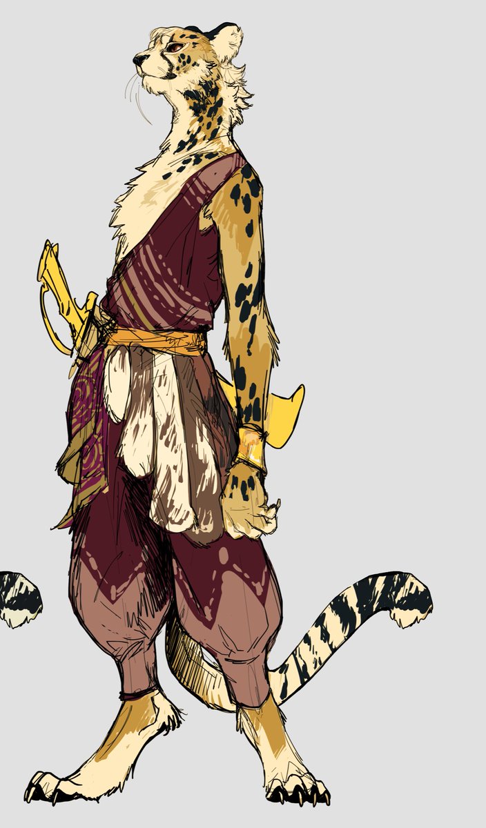 ちょっと前にかいた🐆獣人だけど、チーターの他ネコ科に比べて細くてか弱そうだけどバネがえぐくてちゃんと狩りするケモノなんだよっていう体の要素を「っぽく」取り入れられてる気がしてこの絵好き

あと顔も個人的に好き(個人的に)