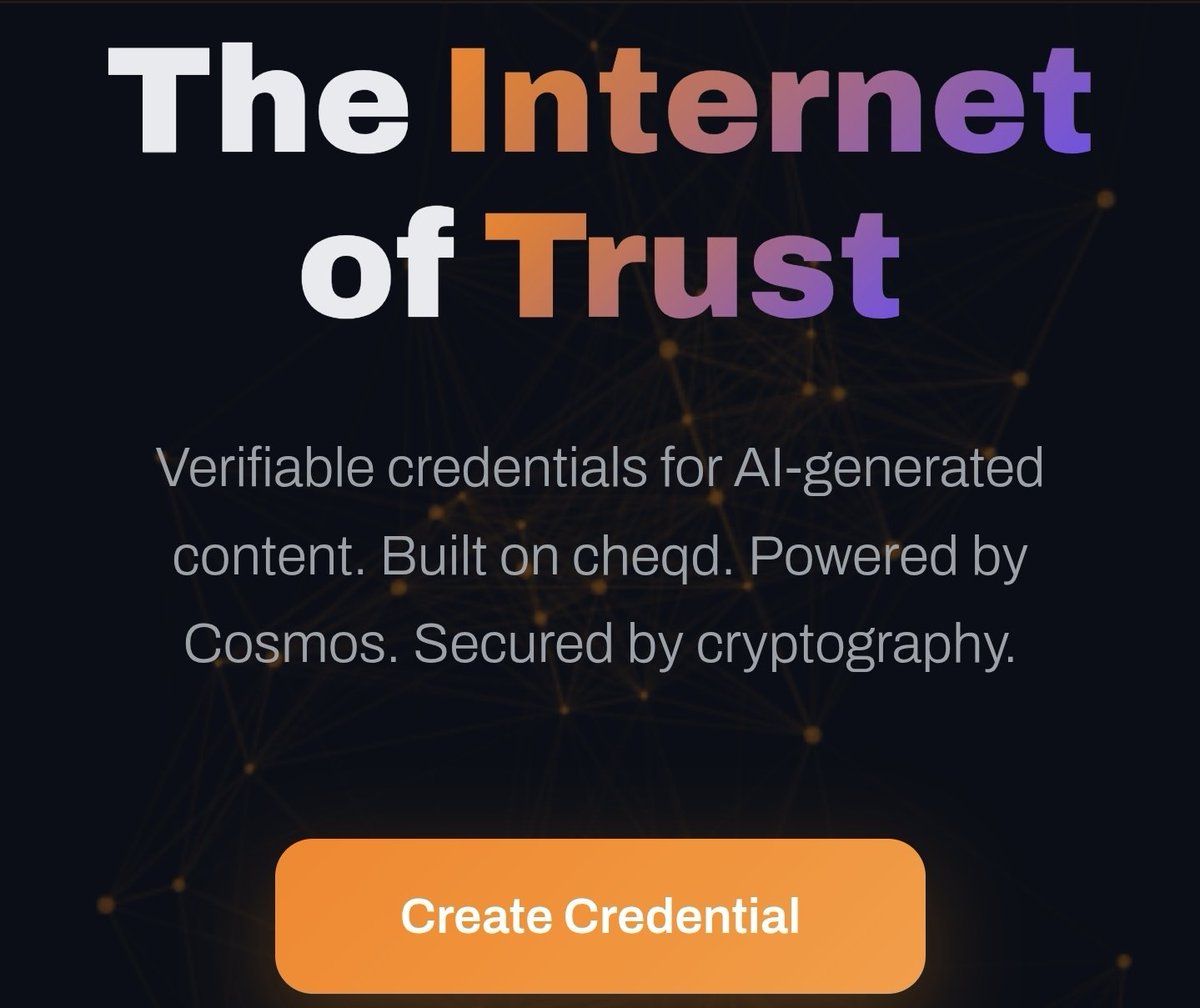 Im building something on <a href="/cheqd_io/">cheqd.io 🆔</a> 

✅️ working demo web application 

✅️ content authenticity for AI generated material 

✅️ full manifesto on the creation and ideas behind the narrative 

⌛️ credential payments with cheqd payment rails

All on cheqd Network $cheq