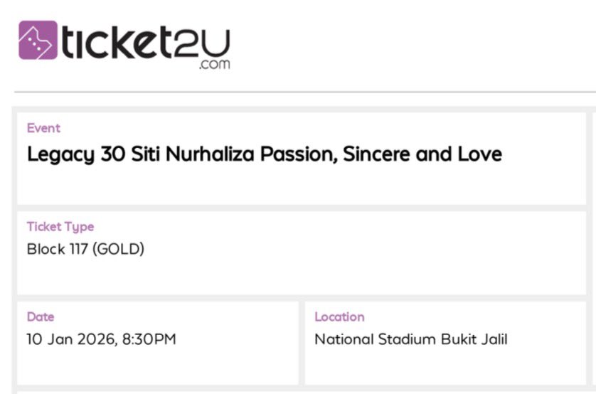 amrieneyy's tweet photo. Hi, sekeping tiket GOLD (Block 117) Konsert #Legacy30SitiNurhaliza ingin dilepaskan. My friend last minute tak boleh join us sebab kena standby duty. If berminat boleh DM saya. 

Urgent! Please repost to help me sell this ticket 🥹

#SitiNurhaliza #Legacy30SitiNurhaliza #Consert https://t.co/C72j9rJIln