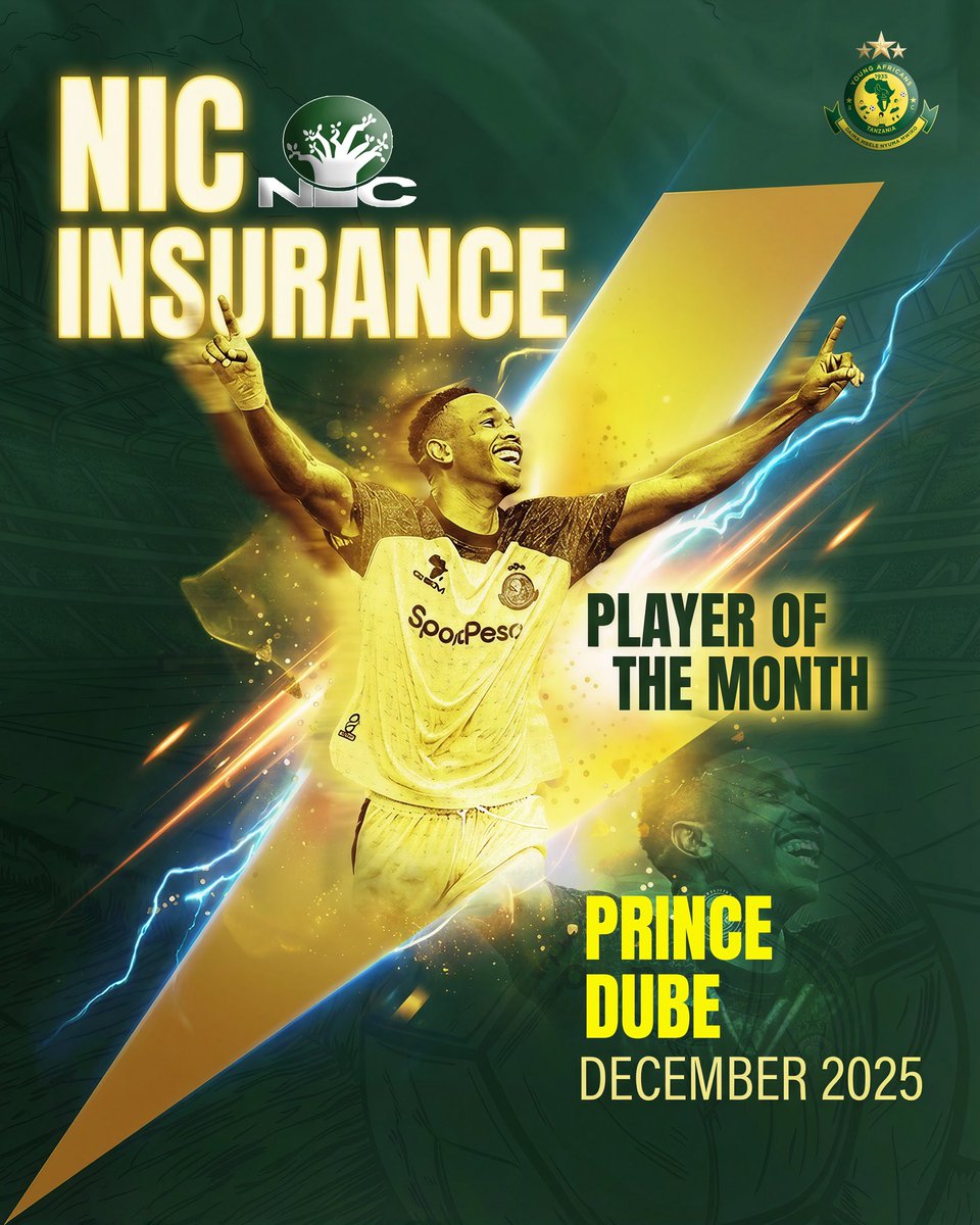 YoungAfricansSC's tweet image. Mwana wa mfalme Prince Dube mchezaji bora 𝐍𝐈𝐂 𝐈𝐍𝐒𝐔𝐑𝐀𝐍𝐂𝐄 𝐏𝐋𝐀𝐘𝐄𝐑 𝐎𝐅 𝐓𝐇𝐄 𝐌𝐎𝐍𝐓𝐇 kwa mwezi Desemba 2025🔰💪🏽

 #NICInsuranceSisiNiBima #TimuYaWananchi