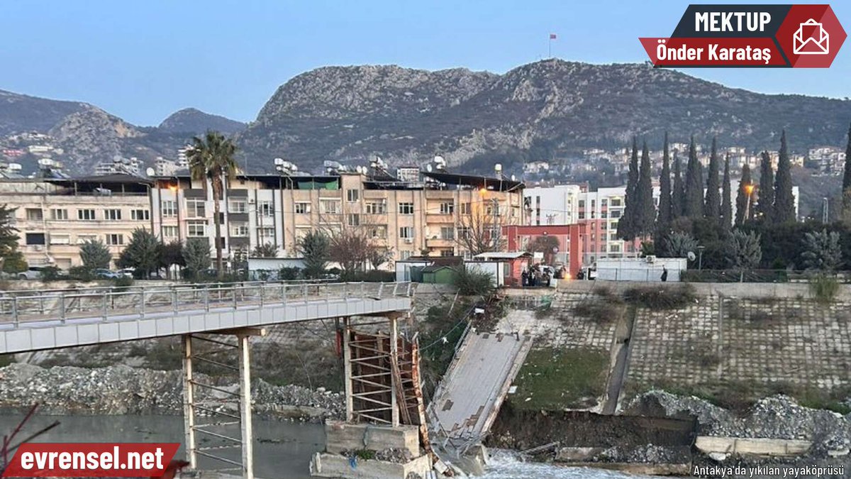 Hatay'da yıkılan köprü ve elektrik meselesi

İki mahalleyi Asi Nehri üzerinden bağlayan yaya köprüsü yıkıldı. Yıkılma anının okul çıkışına veya herhangi bir yayanın geçişine denk gelmemesi gibi bir rastlantıyı nereye yazalım?

✉️Önder Karataş yazdı
evrensel.net/haber/592947/h…