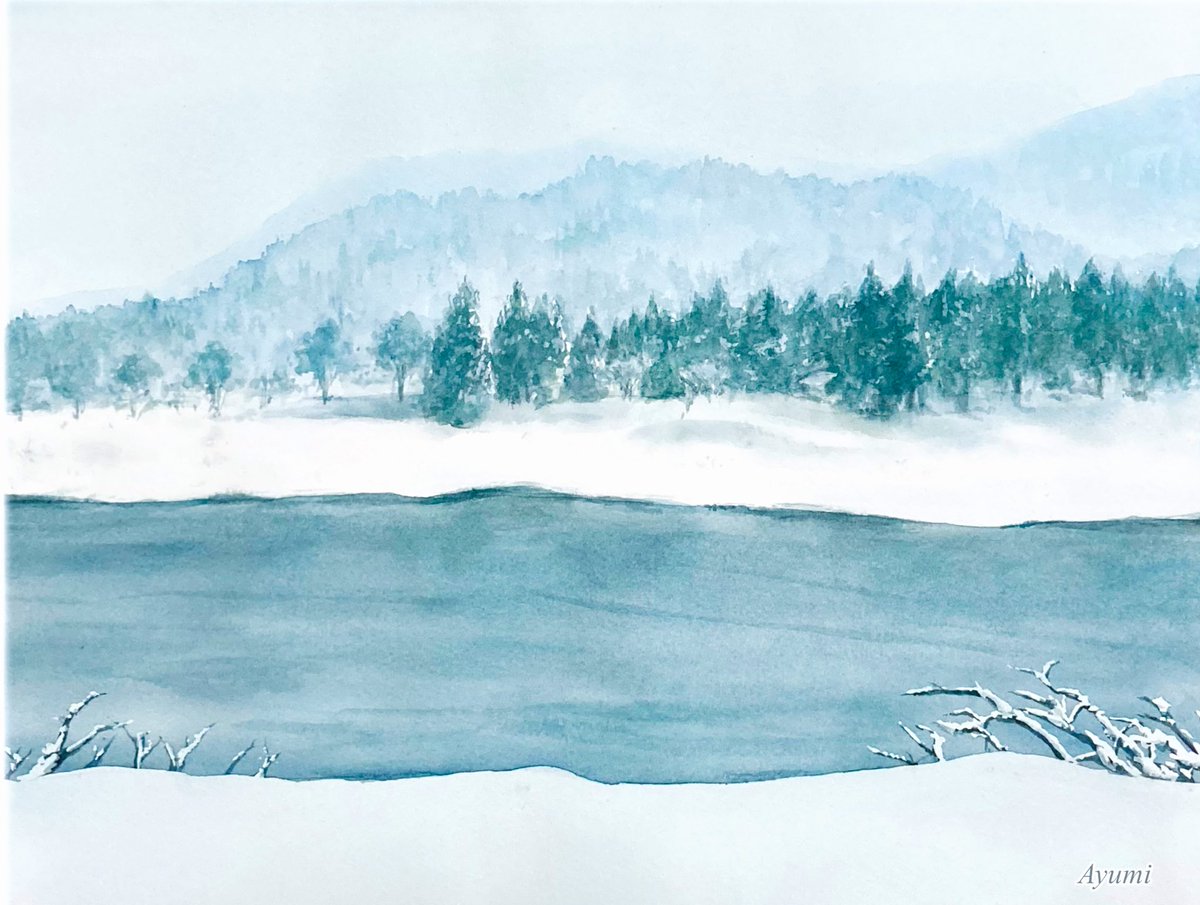 あべ先生の教室の課題作品です✍️ いつかオリジナルでも雪景色を描い