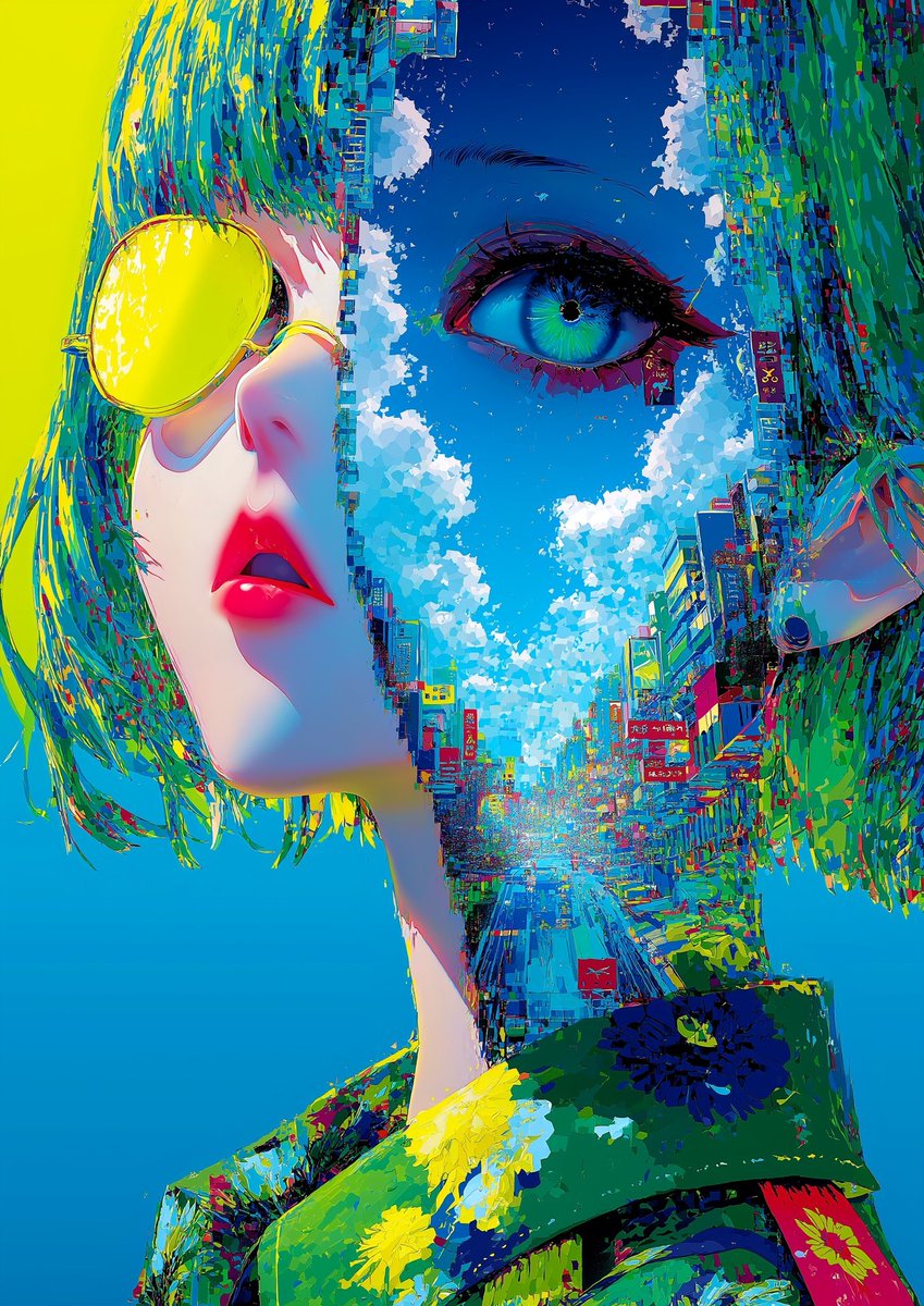 今日も今日とて急遽の密会🪸 #GlitchFloralCubism #digitalart