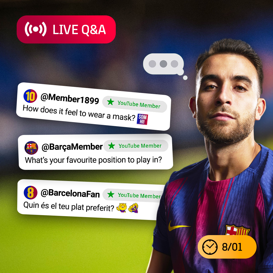 FCBarcelona's tweet photo. 🔴 YOU ASK, ERIC ANSWERS! — SUPER CUP FINAL PREVIEW 🚨

Live Q&amp;A with Eric Garcia in Jeddah from 11.30 CET.

YouTube members can ask their question during the stream.

Become a member now and ask your question. 💬https://t.co/ZmrDa9ndGW https://t.co/8zgwm2PK27