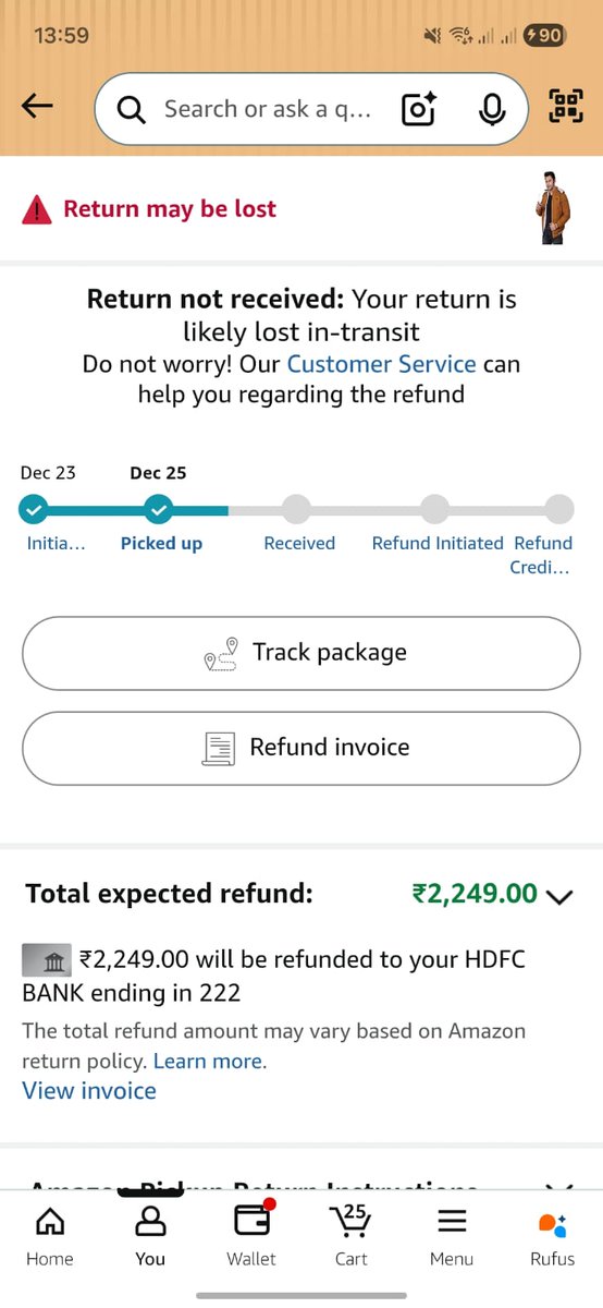 rgrathaur's tweet photo. Order #407-3173160-6983545: Wrong color jacket delivered Dec 17. Returned Dec 24 via your courier, now "lost" after 15+ days—no refund despite 13-day policy! Demand FULL ₹2259 refund. Screenshots attached. Fix it! @amazonIN @jagograhakjago https://t.co/XcMqF8myob