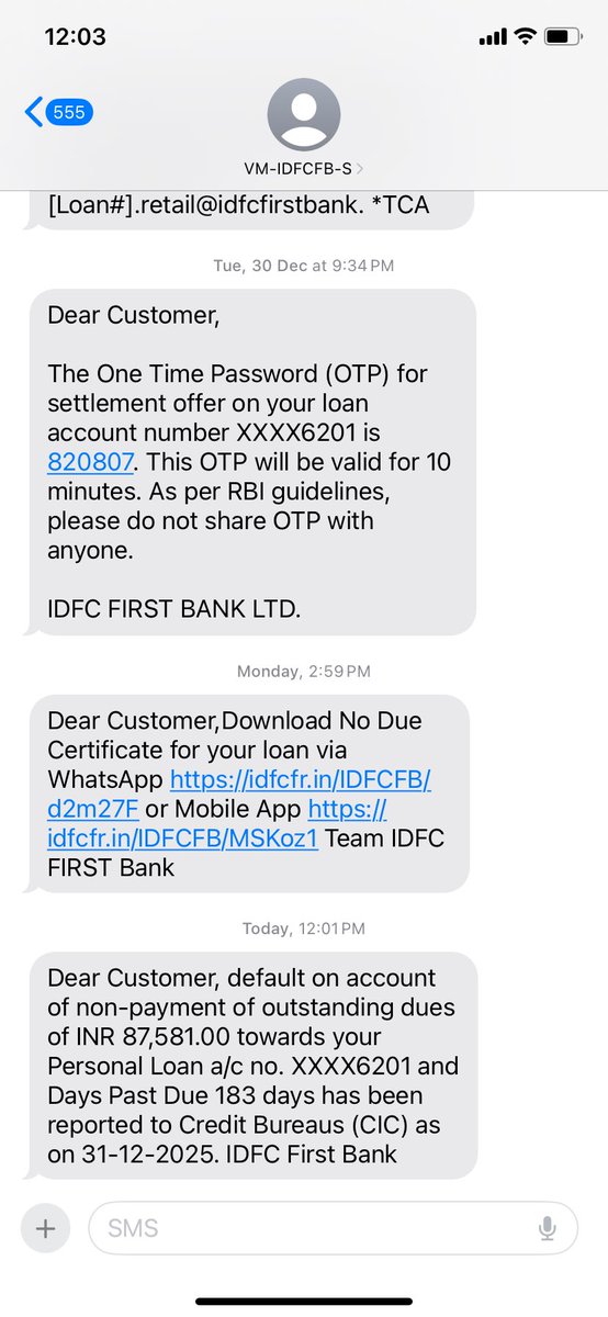 SMondhal's tweet photo. I have settled my loan &amp; recived the NDC from @IDFCFIRSTBank but now I am receiving overdue messages from the bank &amp; also the court case is still active. What kind of thing this is ??? @RBI @RBIsays kindly look into this matter. Screenshot attached. https://t.co/9gjgw6GFzU