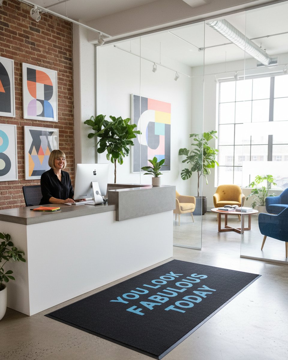 Use functional office accessories like custom printed Floor Mats to reinforce your brand personality.

Try adding a cheeky message to give visitors a memorable first impression of your business.

20% OFF in January