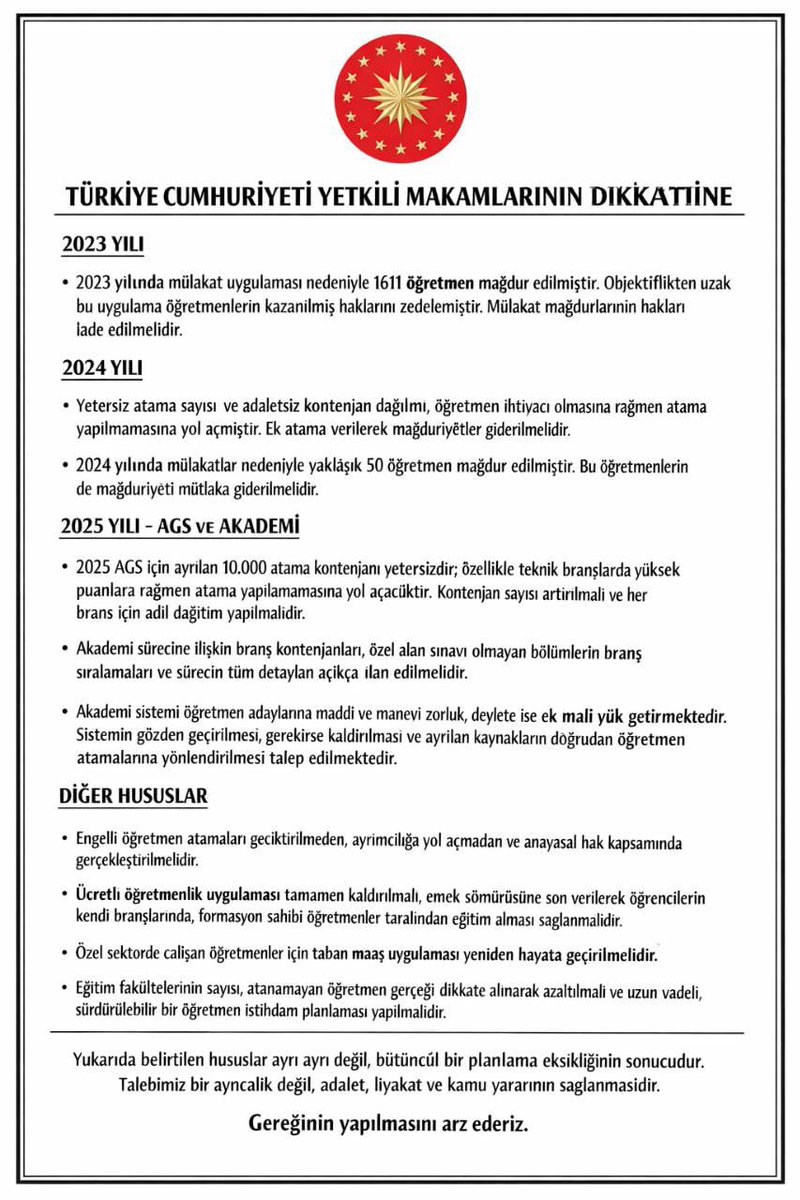 Sayın <a href="/RTErdogan/">Recep Tayyip Erdoğan</a>, eğitim camiası tarihinin en büyük huzursuzluğunu yaşıyor.... Sessiz çığlığı duyun.<a href="/RTErdogan/">Recep Tayyip Erdoğan</a> <a href="/Akparti/">AK Parti</a> #YusufTekinGöreveSon