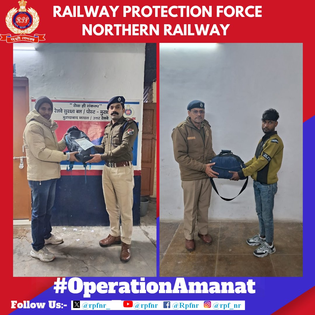*We value your valuables*

Under #OperationAmanat 
#RPF NR located unclaimed bags and other valuable articles and returned to their rightful owners. <a href="/AshwiniVaishnaw/">Ashwini Vaishnaw</a> <a href="/RailMinIndia/">Ministry of Railways</a> <a href="/RailwayNorthern/">Northern Railway</a> <a href="/RPF_INDIA/">RPF INDIA</a>