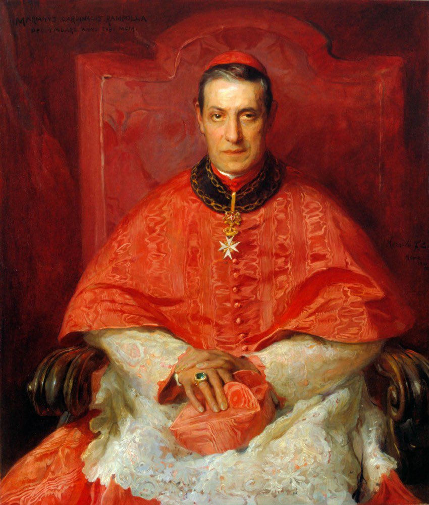 claydon_calder's tweet photo. I’m fascinated by this painting of Cardinal Mariano Rampolla.  The way that Philip de Lászlo was able to make the watered silk look so realistic is really rather incredible. https://t.co/LnqY7YKMyq