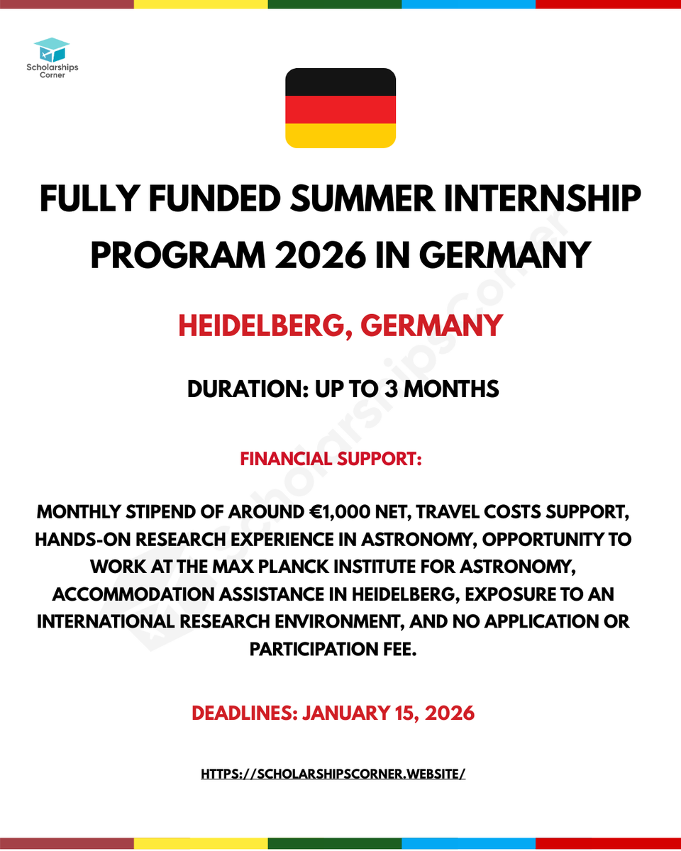 scholar_corner's tweet image. Fully Funded Summer Internship Program 2026 in Germany 

Duration: up 3 months 

Link: scholarshipscorner.website/mpia-summer-in…

Deadline: January 15, 2026 

Credit: 2026, Max-Planck-Gesellschaft

#ScholarshipsCorner #internship #summerinternship #internshipingermany #fullyfundedinternship #