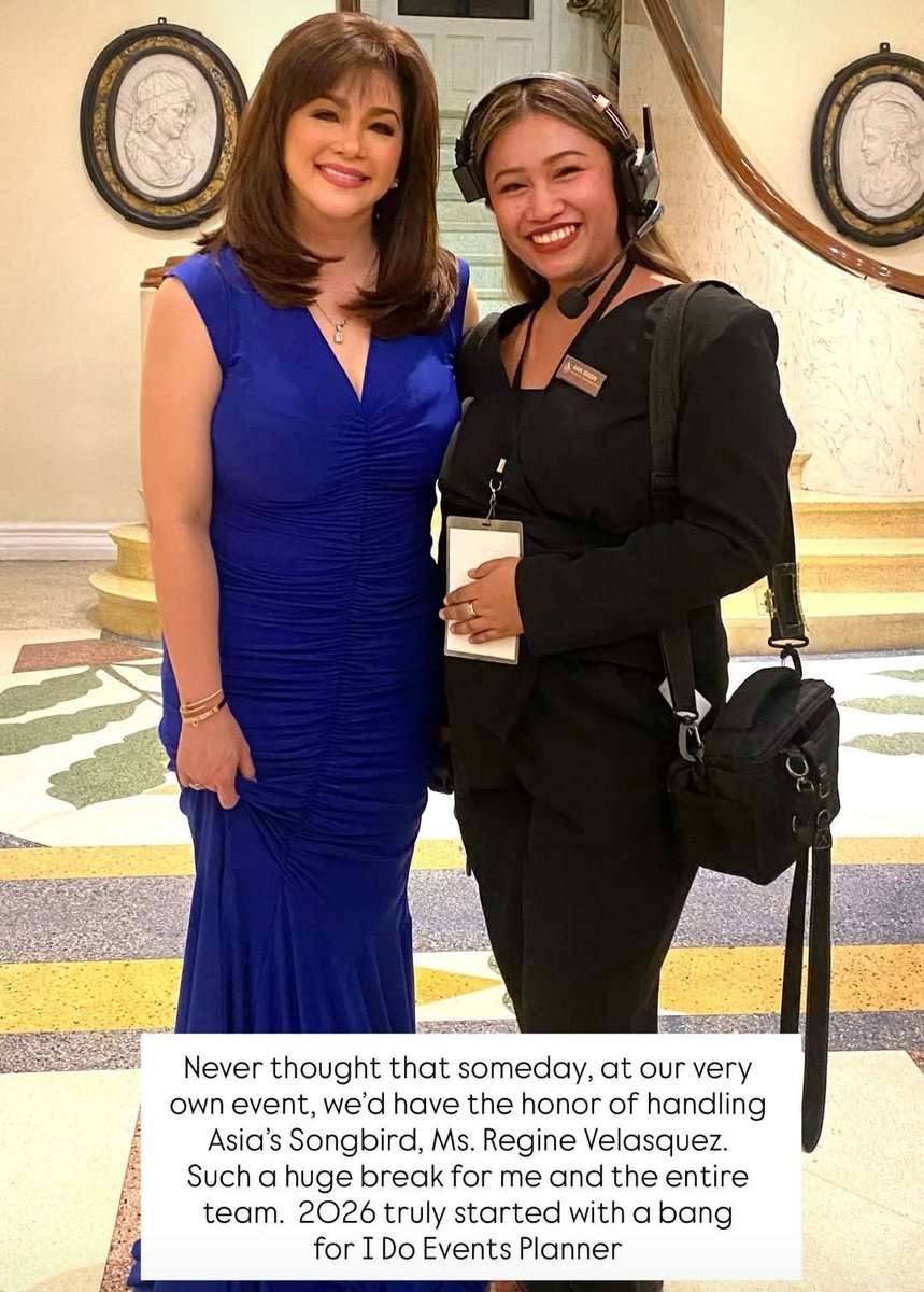 “Never thought that someday, at our very own event, we’d have the honor of handling Asia’s Songbird, Ms Regine Velasquez. Such a huge break for me— 2026 truly started with a bang.”  Her impact✨🙂‍↕️