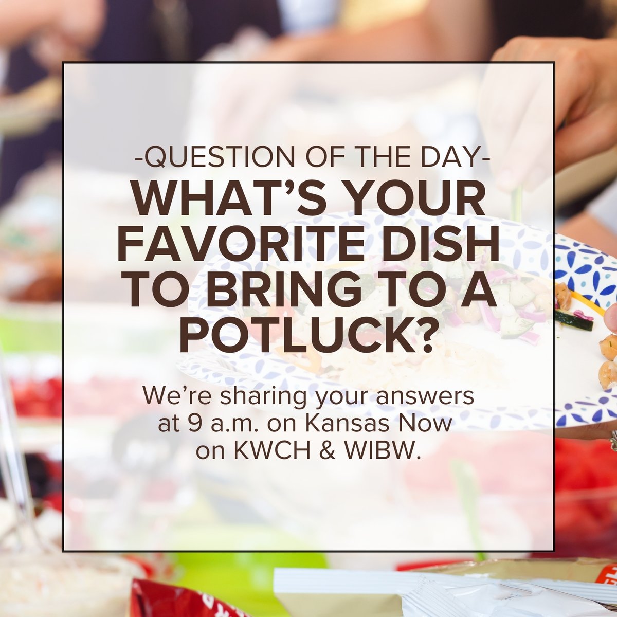 AnnetteLawless's tweet image. Question of the Day: We have a potluck at work today. What’s your favorite dish to bring to a potluck? We may share your answer at 9 a.m. on Kansas Now. We hope you’ll join us then! #KansasNow #Potluck