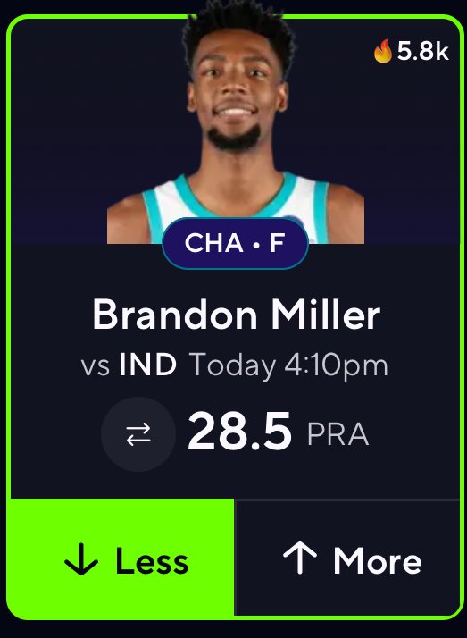 slowmat's tweet image. Brandon miller will have 27 PRA tomorrow.