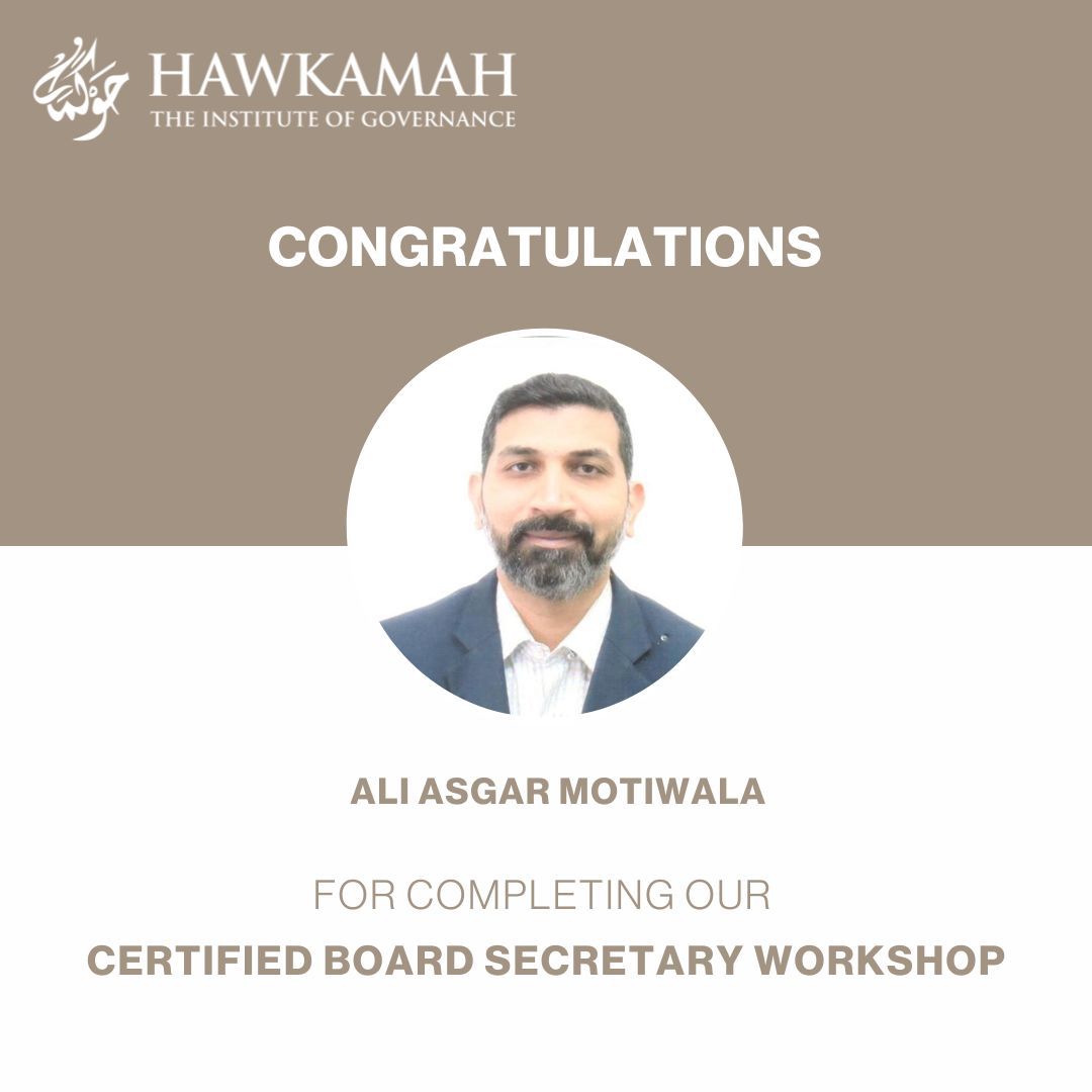 Congratulations @Ali Asgar Motiwala on successfully completing the Certified Board Secretary Workshop. This achievement reflects your commitment to advancing governance practices and strengthening board operations.

Wishing you continued success in your professional journey.