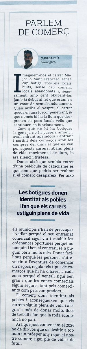 PARLEM DE COMERÇ
L’últim article a <a href="/lecodesitges/">L’Eco de Sitges</a> on escric sobre el comerç a Sitges. 
Aquí el teniu per a que el pogueu llegir. 
Bon 2026 per a tothom!!
#sitges #garraf #comerciodeproximidad
#sitgesanytime #fetspersitges
<a href="/fetspersitges/">FetsperSitges</a> 
Clickeu la foto per llegir-ho ⤵️