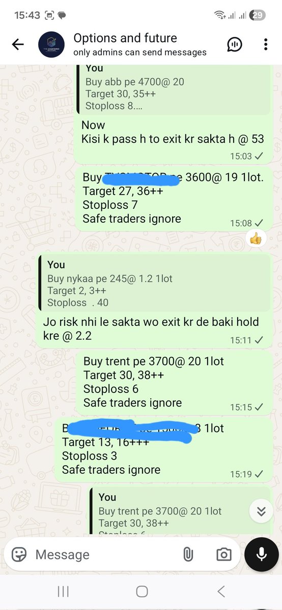 Surendraanalyst's tweet image. This month 34 options call hit 
Today #premium_options group call/Put  hit 
#BHEL PE   1 to 4.3  ( ₹8662  profit book 1call)
#NYKAA PE 1.2 to 2.20 (₹3125 profit book 1lot)
#Abb PE  20  to 53 ( 4125 profit book 1lot ) 
#LT   PE 11 to 16.20 
#TRENT  pe  20 to 22 
#ANGELONE ce 19