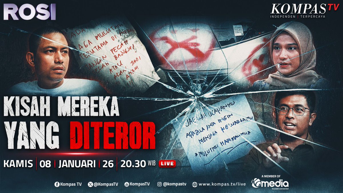 Teror terhadap kreator konten dan aktivis marak di akhir 2025. Mulai dari paket bangkai ayam berisi ancaman, vandalisme, hingga bom molotov.

Program <a href="/Rosi_KompasTV/">Rosi KompasTV</a> menghadirkan Ramond Donny Adam, Sherly Annavita, dan Iqbal Damanik (Greenpeace Indonesia) untuk berbagi cerita.