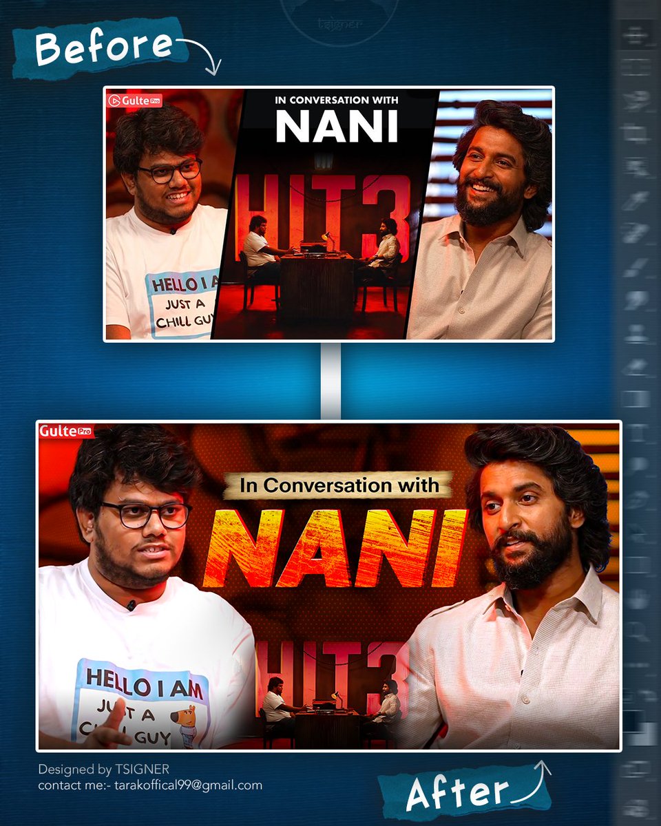Tsigner_'s tweet photo. DAY 7/30 ✨
30 Days 30 RE-Designs Challenge.......

#thumbnaildeisgner #telugu #teluguthumbnails #thumbnails #Nani #gulte https://t.co/ROdYJ4UbUB