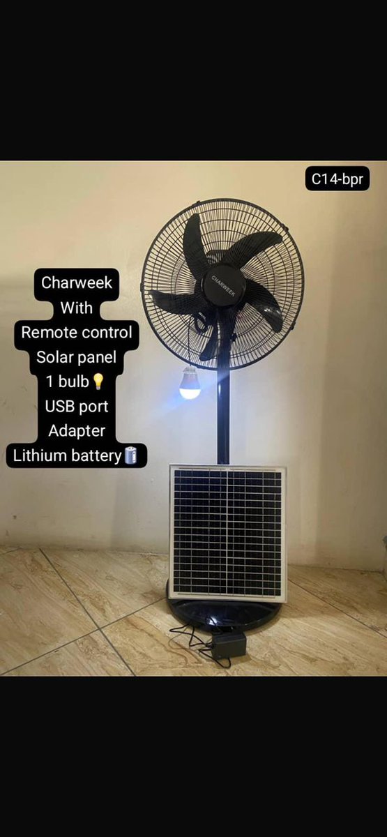 Solar powered AC + DC
• Built-in high-capacity rechargeable battery
• 16-inch standing fan with strong airflow
• 3 speed levels (Low / Medium / High)
• LED light + free bulb included 💡
.USB port for charging
💰 Price: ₦50,000

#OpayScam Lookman Phyno Kelleher Seyi Makinde
