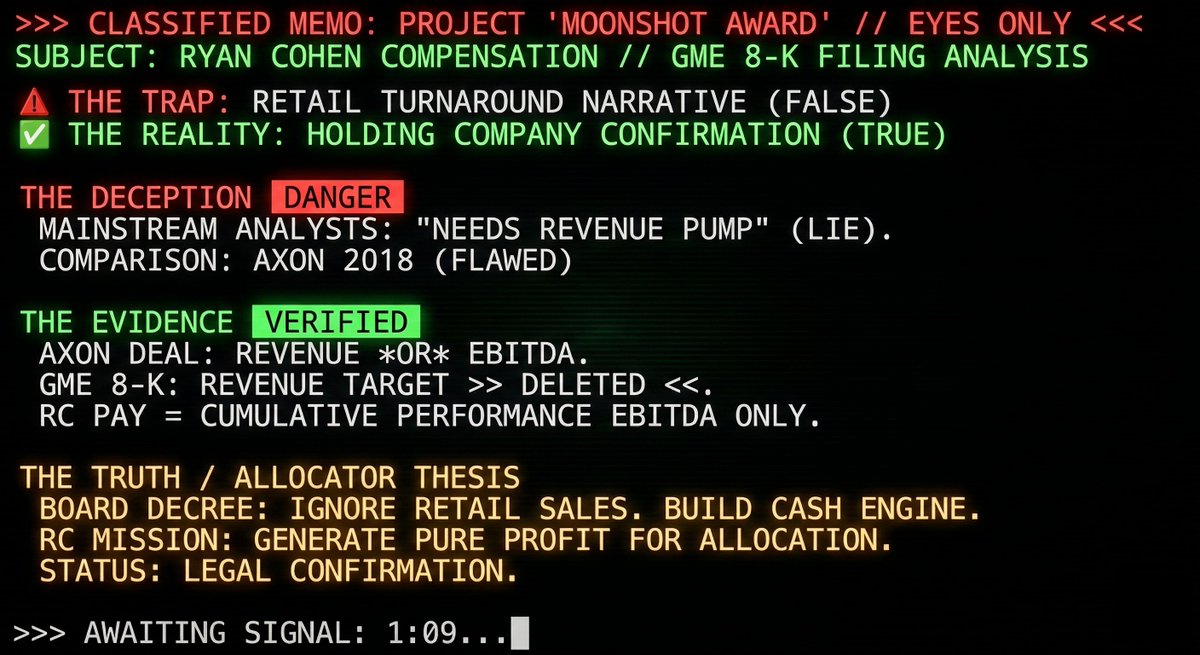 eronimania's tweet photo. THE SMOKING GUN 🚨

While everyone watched the price, they missed the 8-K filing. 

RC isn't being paid to sell games—he's being paid to build a CASH ENGINE. 🛡️

Full breakdown in the video and image below. 👇
#GME #RyanCohen #Allocator https://t.co/1GP0gQO6Wh
