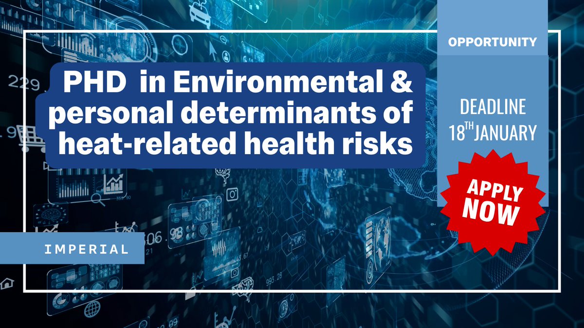 MRC_Outbreak's tweet photo. 💼 PhD in health analytics &amp; modelling of environmental &amp; personal determinants of heat related health risk 
✏️ Find out more &amp; apply: https://t.co/BM9jZGPPNw https://t.co/XOsNAuH4aH