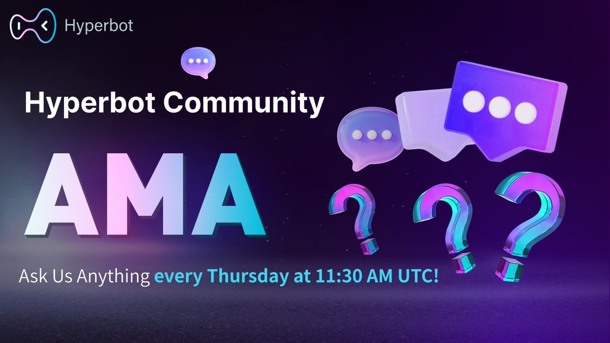 Hyperbotai's tweet photo. Hey Hyperbot community!​

We’ve been hard at work this week shipping features youasked for — and we’re excited to give you a look under the hood 🚀

Join us for our live AMA this Thursday at 11:30 AM UTC​ to dive into:

🔍 New feature walkthroughs​ – See the latest tools in action
❓ Live Q&A​ – Get your questions answered directly by the team
💬 Share feedback​ – Help shape Hyperbot’s future

🔮 Sneak peek at the roadmap​ – See what’s coming next
👥 Join the conversation here:​
https://t.co/3uUmwscrPc

💬 Join our Discord community:​
https://t.co/mu0YVZ9JYl