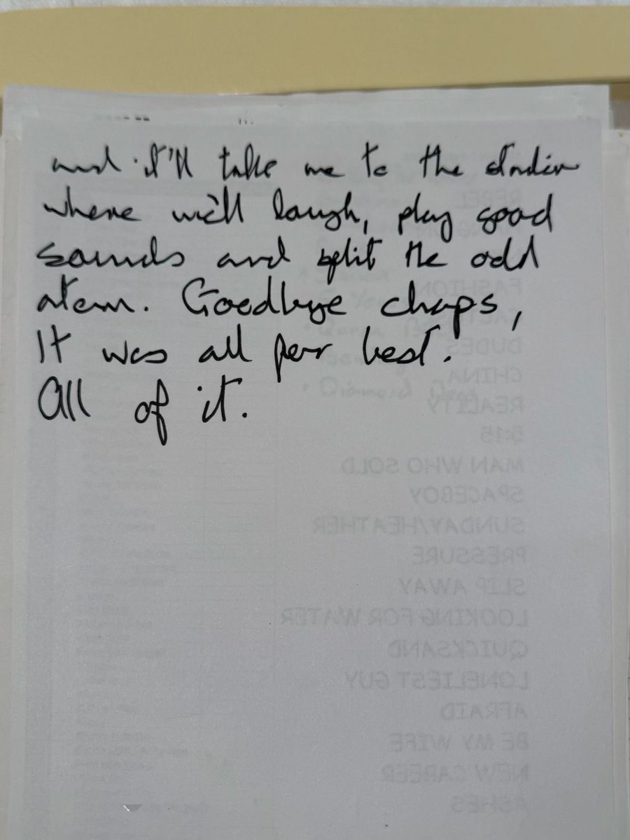 I got to know ⁦<a href="/DavidBowieReal/">David Bowie Official</a>⁩ a little. The man who changed my life on the 15th June 1972. David recorded a msg for the last R1 show ⁦<a href="/themarkrad/">Mark Radcliffe</a>⁩ &amp; I did. So honoured. Imagine then finding out his script for it is in the V+A. 💥 Thanks ⁦<a href="/julianstockton/">Julian Stockton</a>⁩