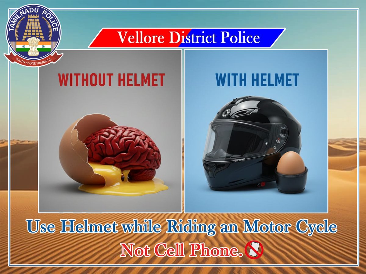 VellorePolice's tweet photo. #VelloreDistrict #vellore #vellorecity #vellorefort #Gudiyatham #safetyfirst #katpadi #Anaicut #WearYourHelmet
#HelmetSavesLives #HelmetAwareness #RideWithHelmet #HelmetFirst #RoadSafety #SafeRiding #DriveSafe #NoHelmetNoRide #ProtectYourHead #RoadSafetyMonth #RoadSafetyWeek https://t.co/IP375TitmB