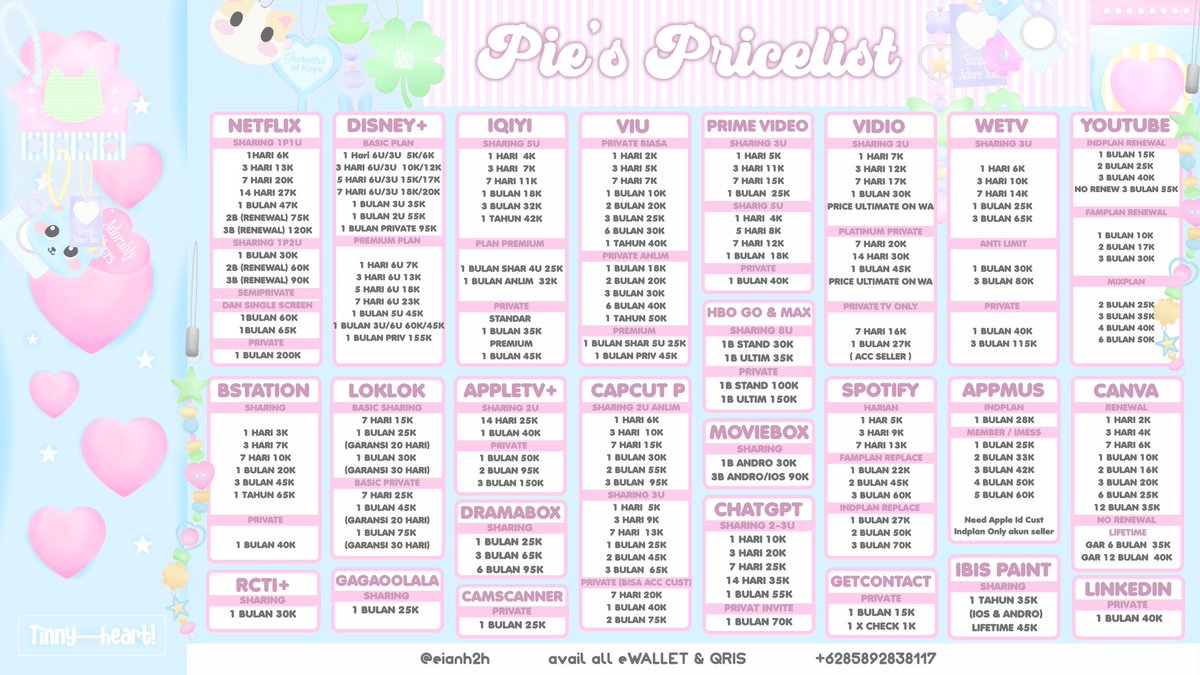 tkipis's tweet image. 👧🏻🍄 ハーツ。pie'store open orders! app prem, robux, nokos, sosneed, cv &amp;amp; more ╭╯🌟🐟 𖠗

𖦹˖°  harian — tahunan
𖦹˖°  qris / e-wallet
𖦹˖°  fast respon, proses &amp;amp; full garansi
𖦹˖°  testi ; tiny.cc/testipunyapie

 ⊹ ﹏ order here : wa.me/6285892838117 🧸  . .  ルメ。%