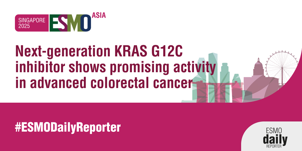 myESMO's tweet image. KANDLELIT-001:As presented at #ESMOAsia25, the next-generation KRAS G12C inhibitor MK-1084 continues to show manageable safety and encouraging antitumour activity in advanced #CRC, as monotherapy and in combination regimens.
#ESMODailyReporter 📌 dailyreporter.esmo.org/esmo-asia-cong…