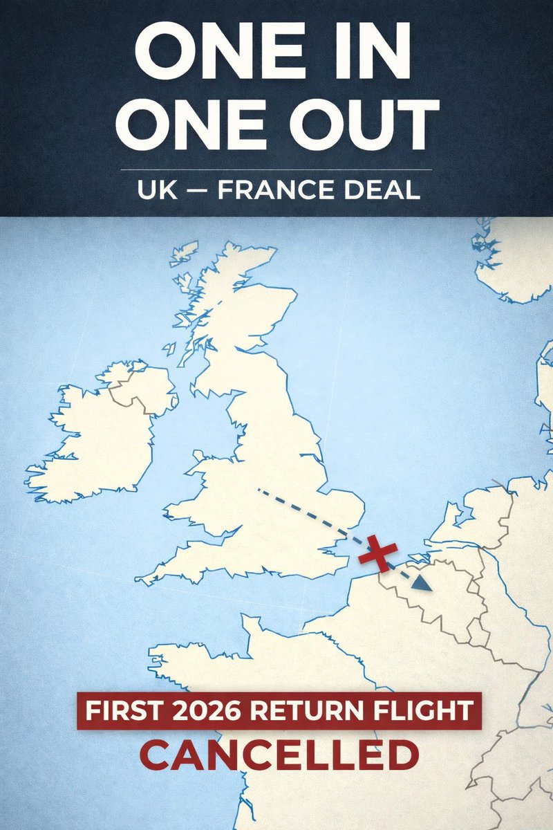 EverydayBritain's tweet image. First 'one in, one out' migrant return flight of 2026 mysteriously cancelled! Labour's deal already hitting turbulence?