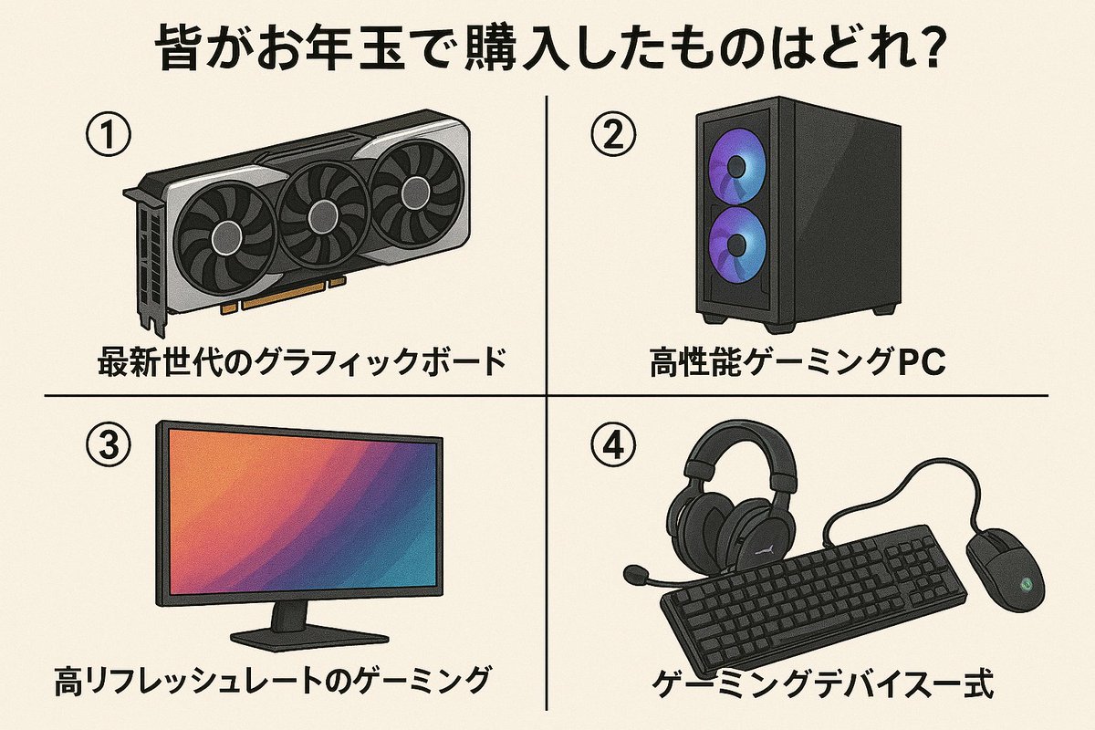 ?【お年玉アンケート】? 皆がお年玉で購入したものはどれ？ ① 最新 